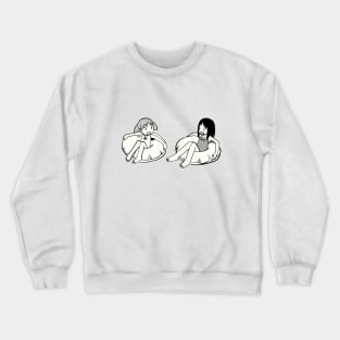 I draw happy chiyo chan and osaka on swimming floats / cute azumanga daioh manga meme Crewneck Sweatshirt